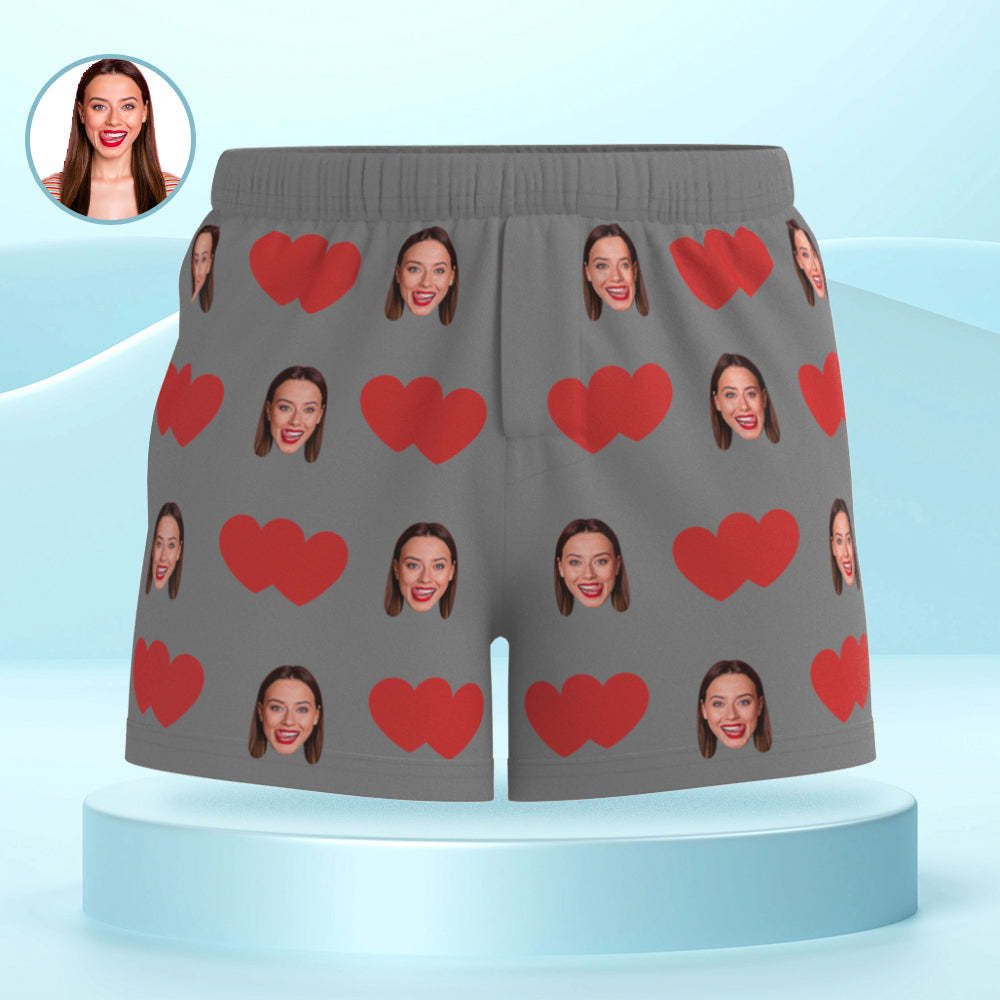 Custom Face Multicolor Boxer Shorts Red Heart Personalized Photo Underwear Gift for Him - MyFaceSocksAu