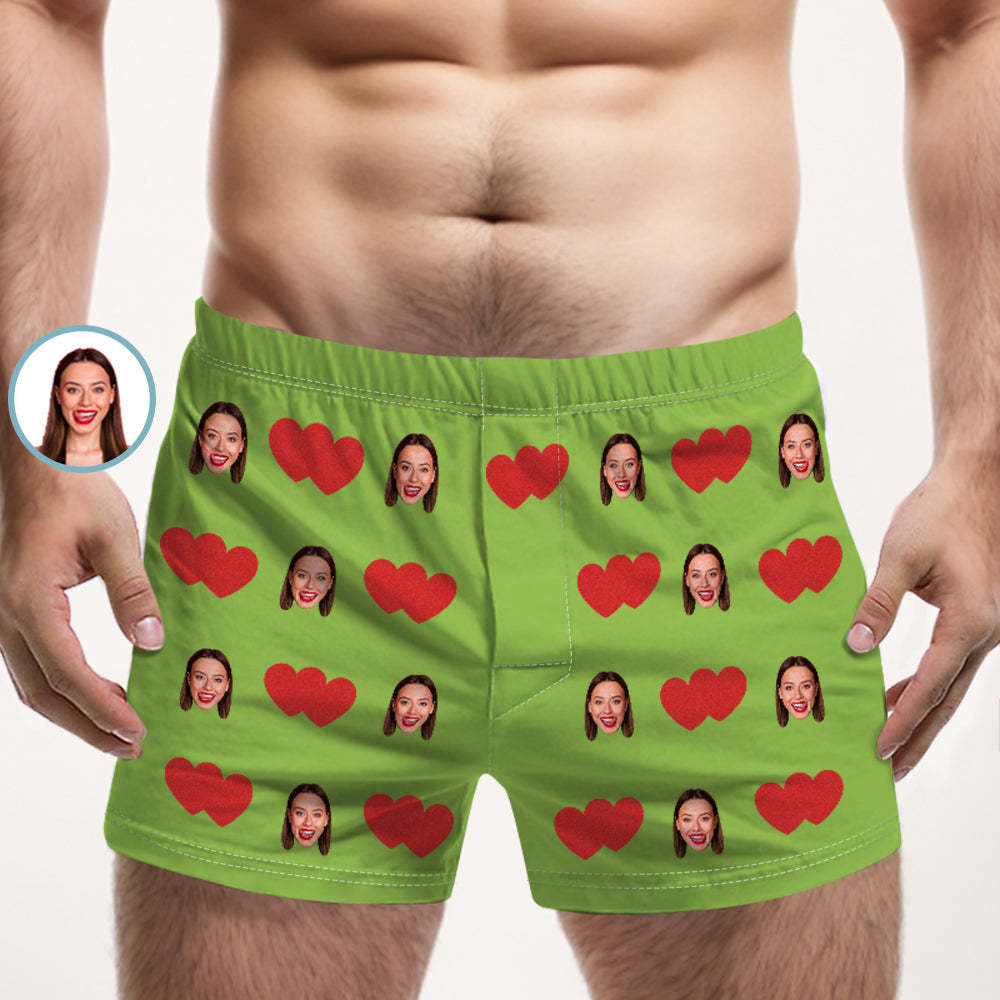 Custom Face Multicolor Boxer Shorts Red Heart Personalized Photo Underwear Gift for Him - MyFaceSocksAu