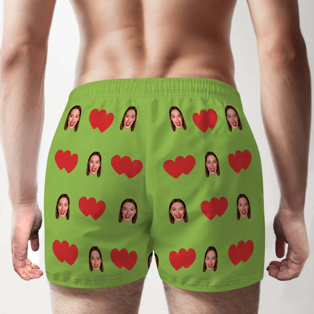 Custom Face Multicolor Boxer Shorts Red Heart Personalized Photo Underwear Gift for Him - MyFaceSocksAu