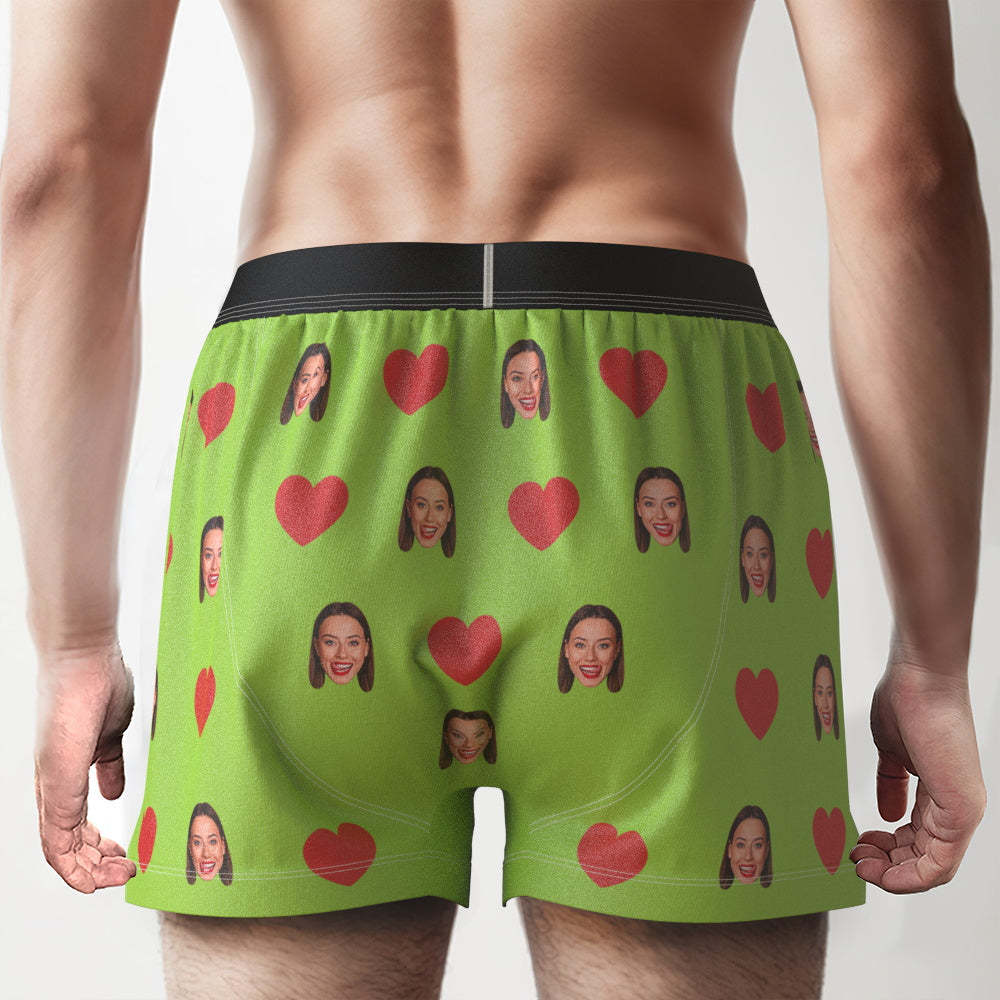 Custom Face Red Heart Design Boxer Shorts with Personalized Text on the Waistband Personalized Underwear for Him - MyFaceSocksAu