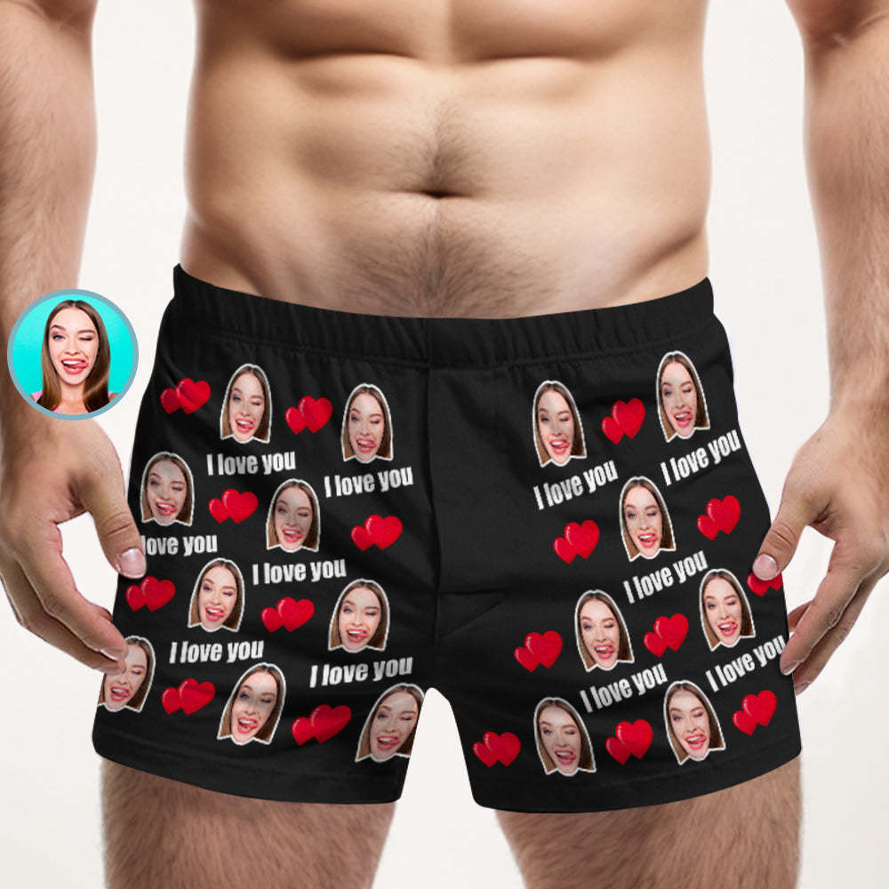 Custom Face Multicolor I Love You Boxer Shorts Personalized Photo Underwear Gift for Him - MyFaceSocksAu