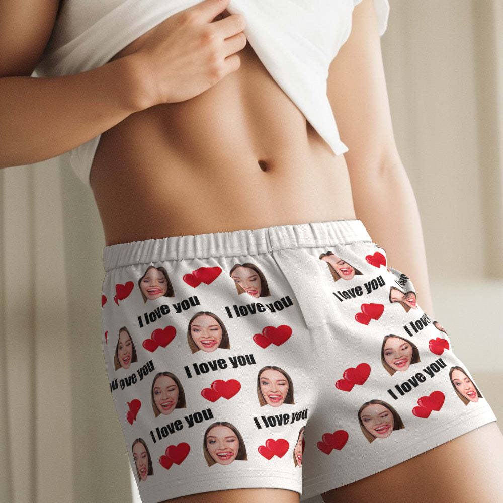 Custom Face Multicolor I Love You Boxer Shorts Personalized Photo Underwear Gift for Him - MyFaceSocksAu