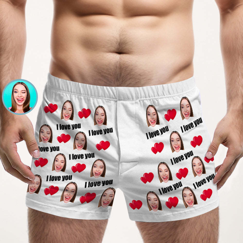 Custom Face Multicolor I Love You Boxer Shorts Personalized Photo Underwear Gift for Him - MyFaceSocksAu
