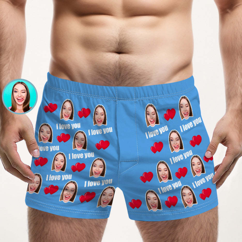 Custom Face Multicolor I Love You Boxer Shorts Personalized Photo Underwear Gift for Him - MyFaceSocksAu