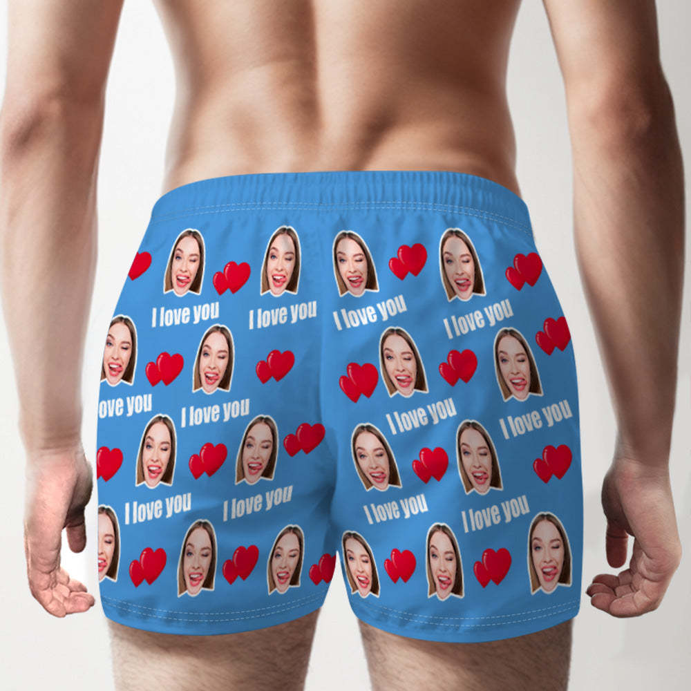 Custom Face Multicolor I Love You Boxer Shorts Personalized Photo Underwear Gift for Him - MyFaceSocksAu