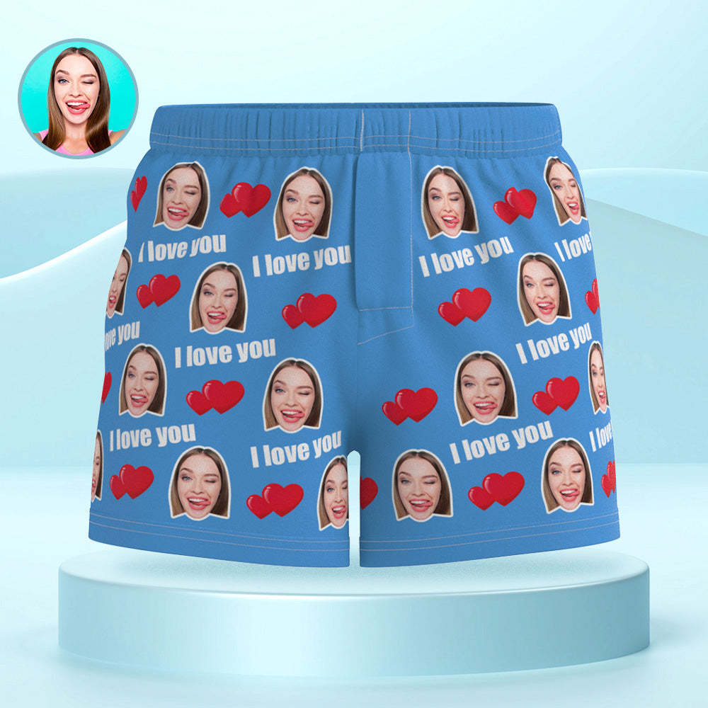 Custom Face Multicolor I Love You Boxer Shorts Personalized Photo Underwear Gift for Him - MyFaceSocksAu