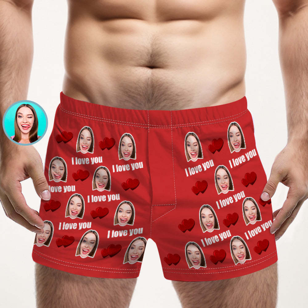 Custom Face Multicolor I Love You Boxer Shorts Personalized Photo Underwear Gift for Him - MyFaceSocksAu