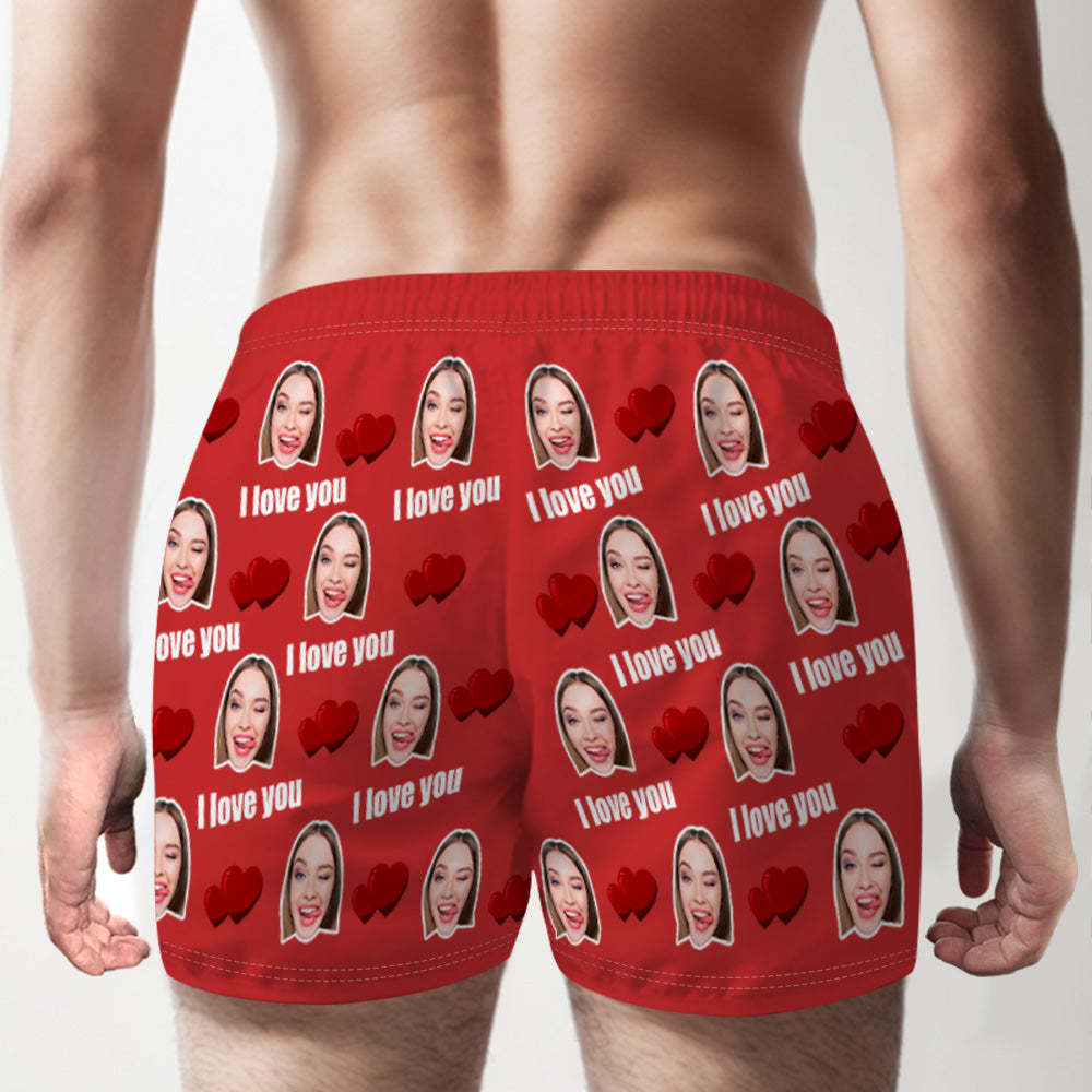 Custom Face Multicolor I Love You Boxer Shorts Personalized Photo Underwear Gift for Him - MyFaceSocksAu