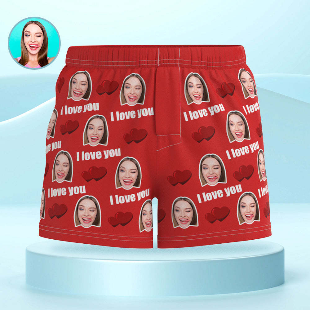 Custom Face Multicolor I Love You Boxer Shorts Personalized Photo Underwear Gift for Him - MyFaceSocksAu