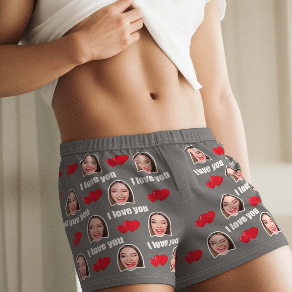 Custom Face Multicolor I Love You Boxer Shorts Personalized Photo Underwear Gift for Him - MyFaceSocksAu