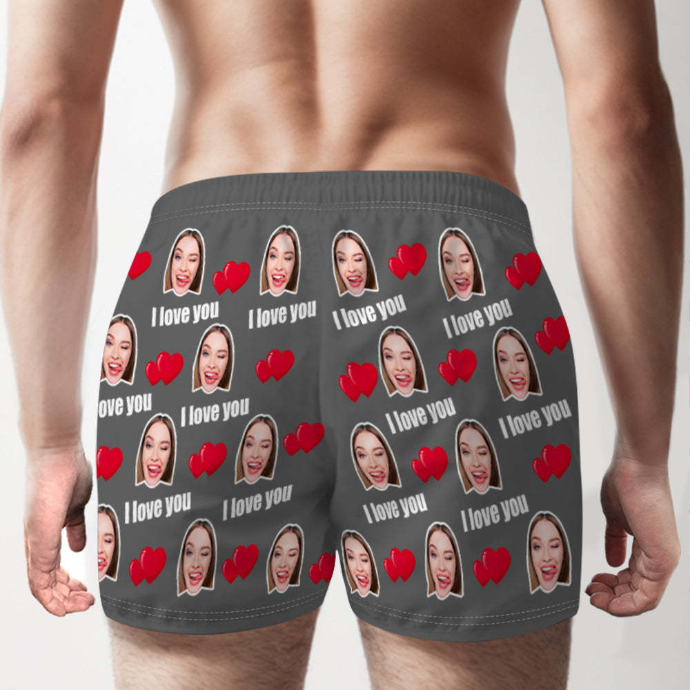 Custom Face Multicolor I Love You Boxer Shorts Personalized Photo Underwear Gift for Him - MyFaceSocksAu