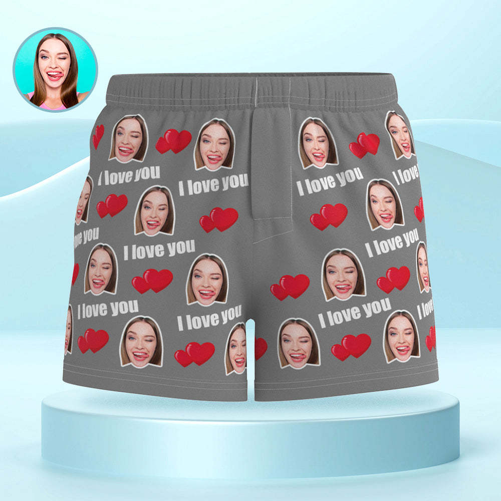 Custom Face Multicolor I Love You Boxer Shorts Personalized Photo Underwear Gift for Him - MyFaceSocksAu