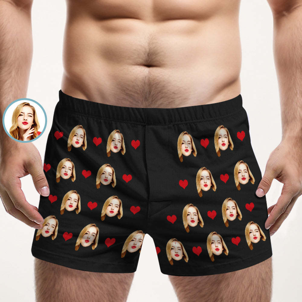 Custom Face Multicolor Boxer Shorts Love Hearts Personalized Photo Underwear Gift for Him - MyFaceSocksAu