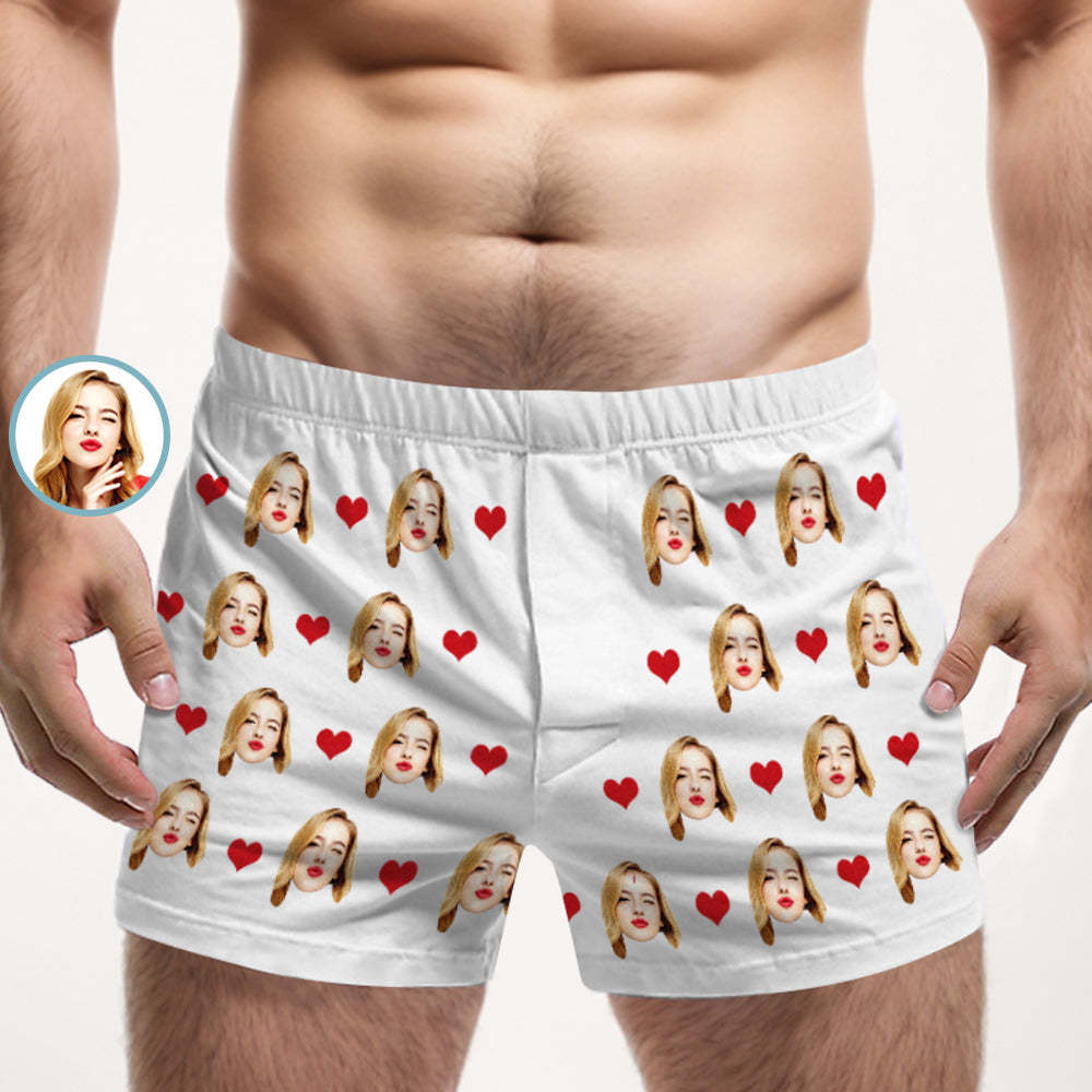 Custom Face Multicolor Boxer Shorts Love Hearts Personalized Photo Underwear Gift for Him - MyFaceSocksAu