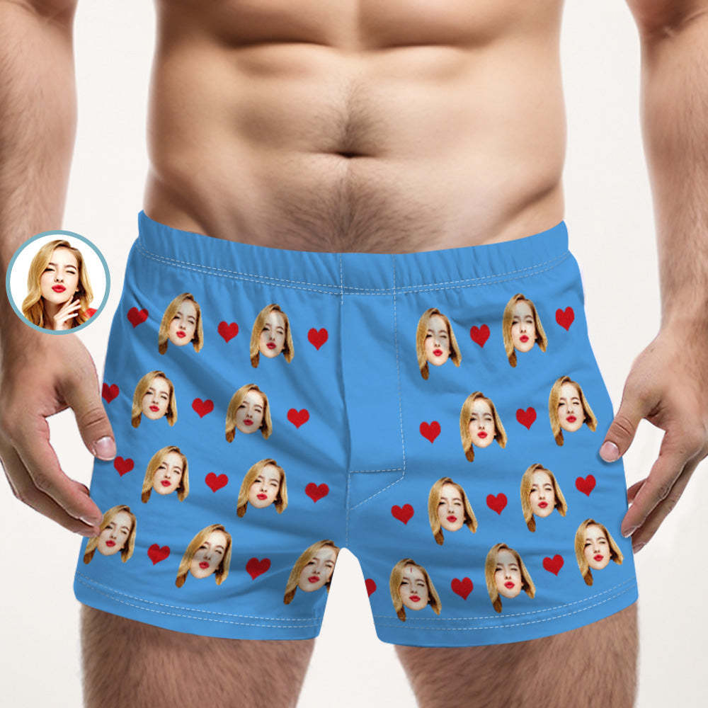 Custom Face Multicolor Boxer Shorts Love Hearts Personalized Photo Underwear Gift for Him - MyFaceSocksAu
