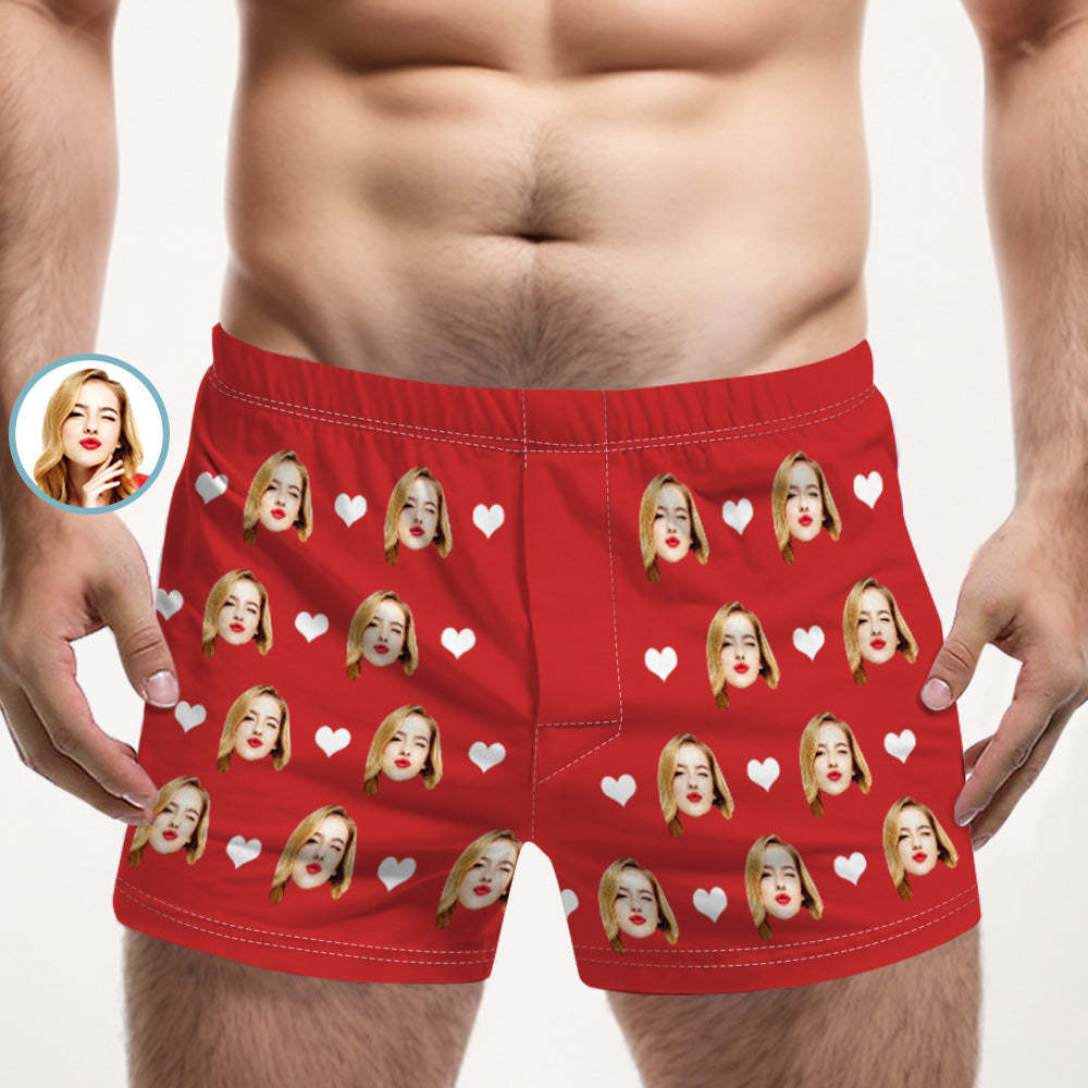 Custom Face Multicolor Boxer Shorts Love Hearts Personalized Photo Underwear Gift for Him - MyFaceSocksAu