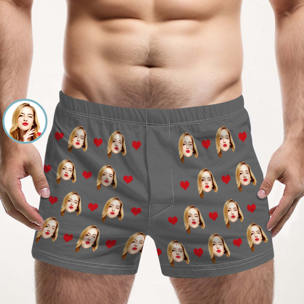 Custom Face Multicolor Boxer Shorts Love Hearts Personalized Photo Underwear Gift for Him - MyFaceSocksAu