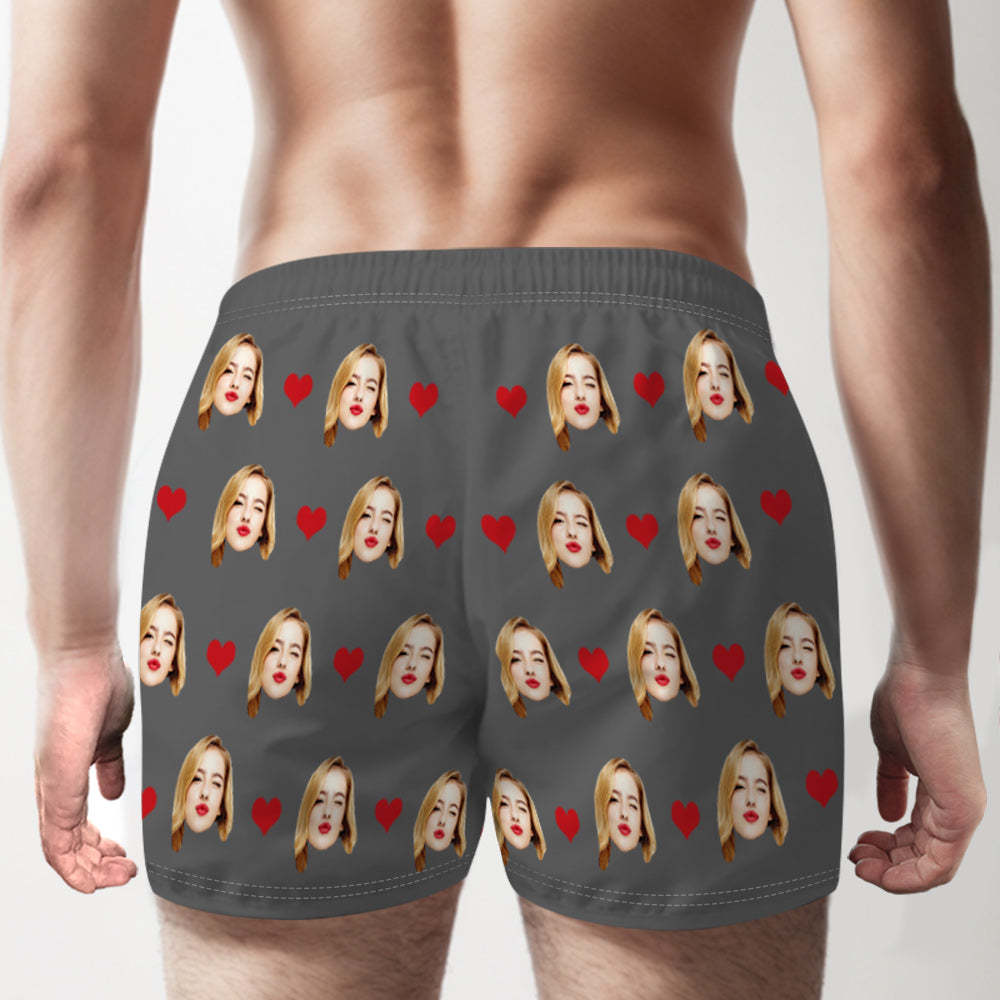 Custom Face Multicolor Boxer Shorts Love Hearts Personalized Photo Underwear Gift for Him - MyFaceSocksAu