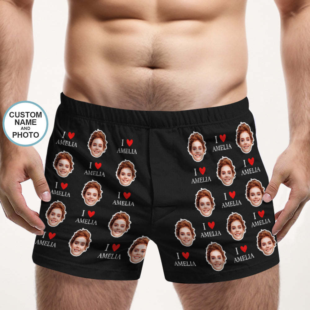 Custom Face Multicolor Boxer Shorts I Love You Personalized Photo Underwear Gift for Him - MyFaceSocksAu