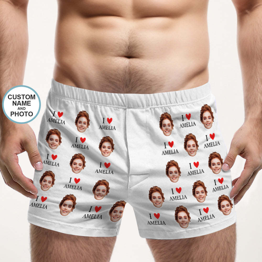 Custom Face Multicolor Boxer Shorts I Love You Personalized Photo Underwear Gift for Him - MyFaceSocksAu