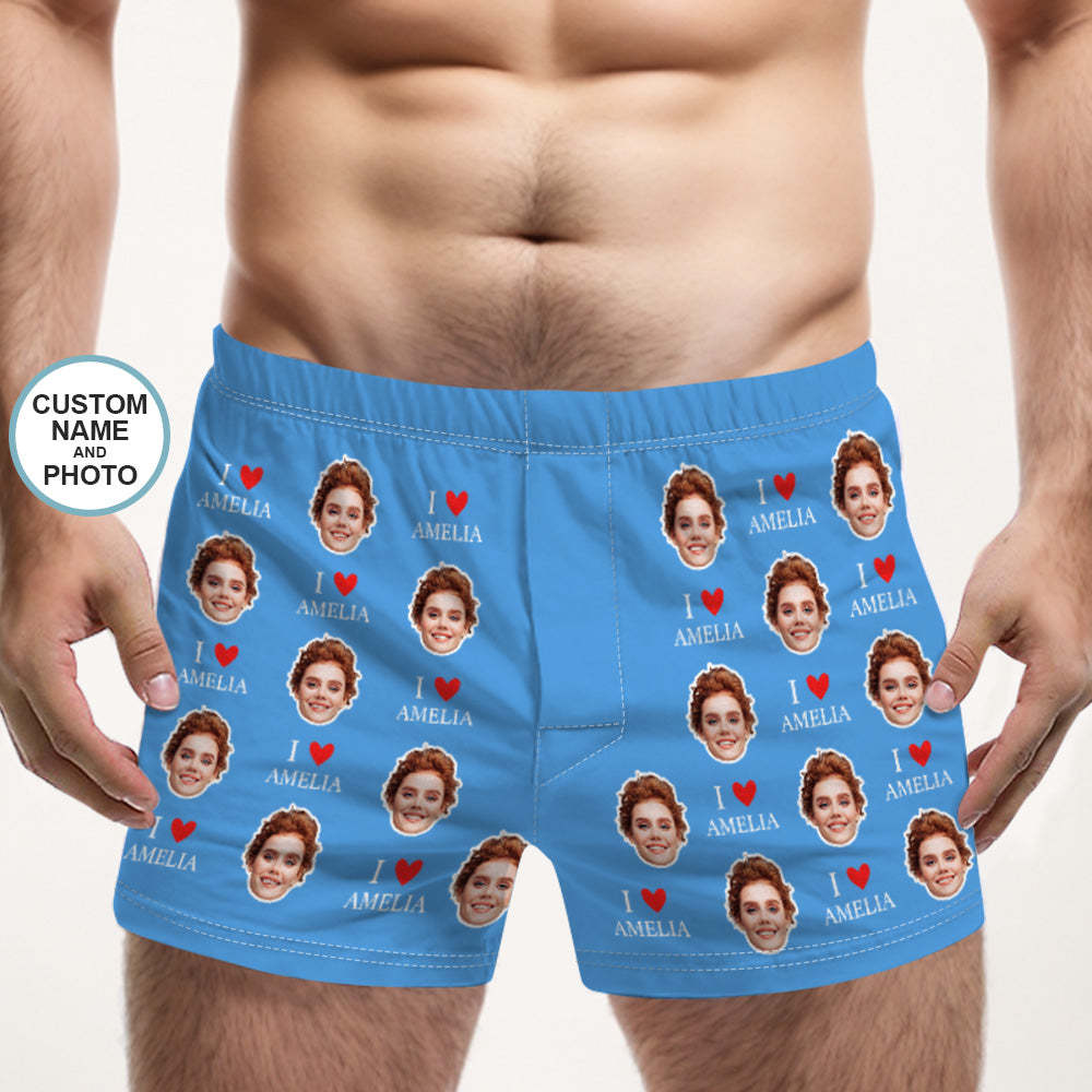 Custom Face Multicolor Boxer Shorts I Love You Personalized Photo Underwear Gift for Him - MyFaceSocksAu