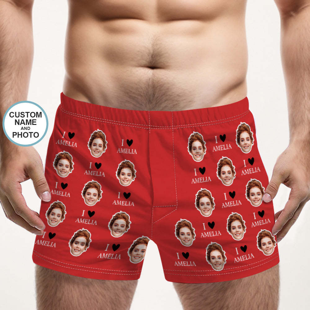 Custom Face Multicolor Boxer Shorts I Love You Personalized Photo Underwear Gift for Him - MyFaceSocksAu