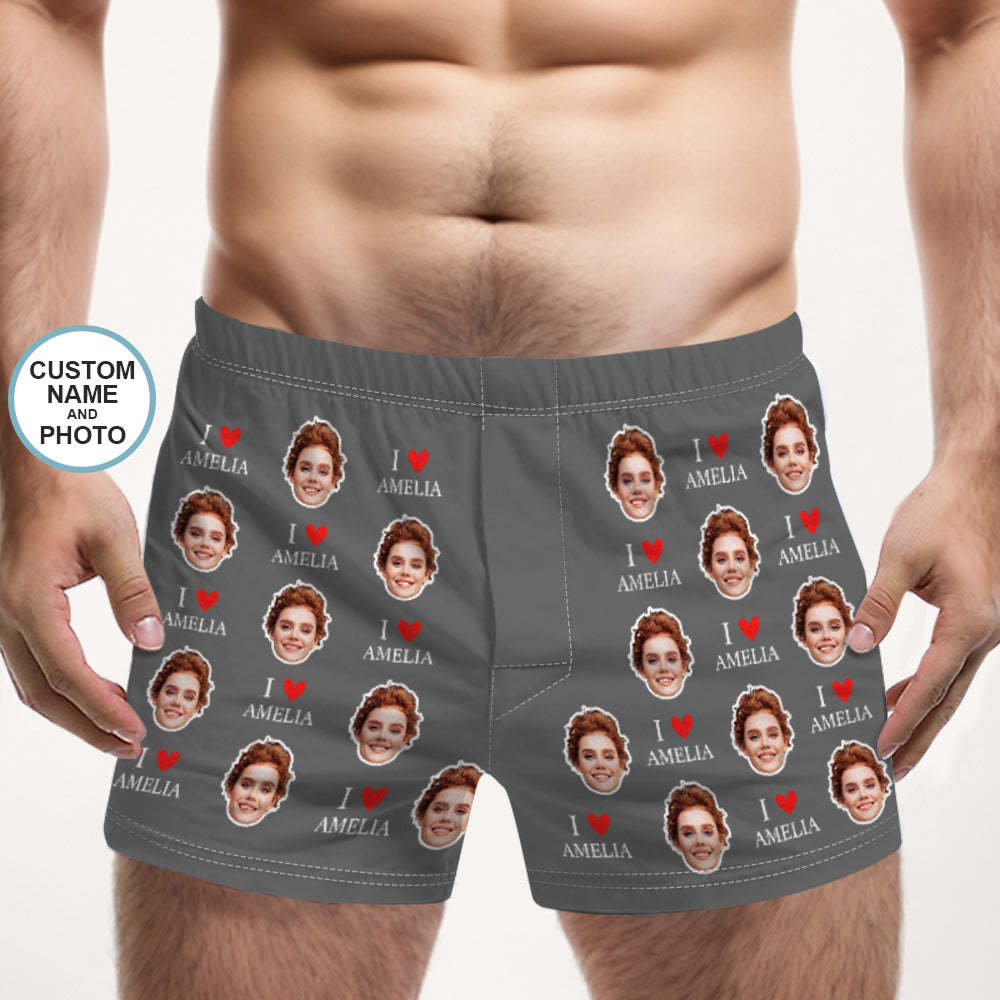 Custom Face Multicolor Boxer Shorts I Love You Personalized Photo Underwear Gift for Him - MyFaceSocksAu