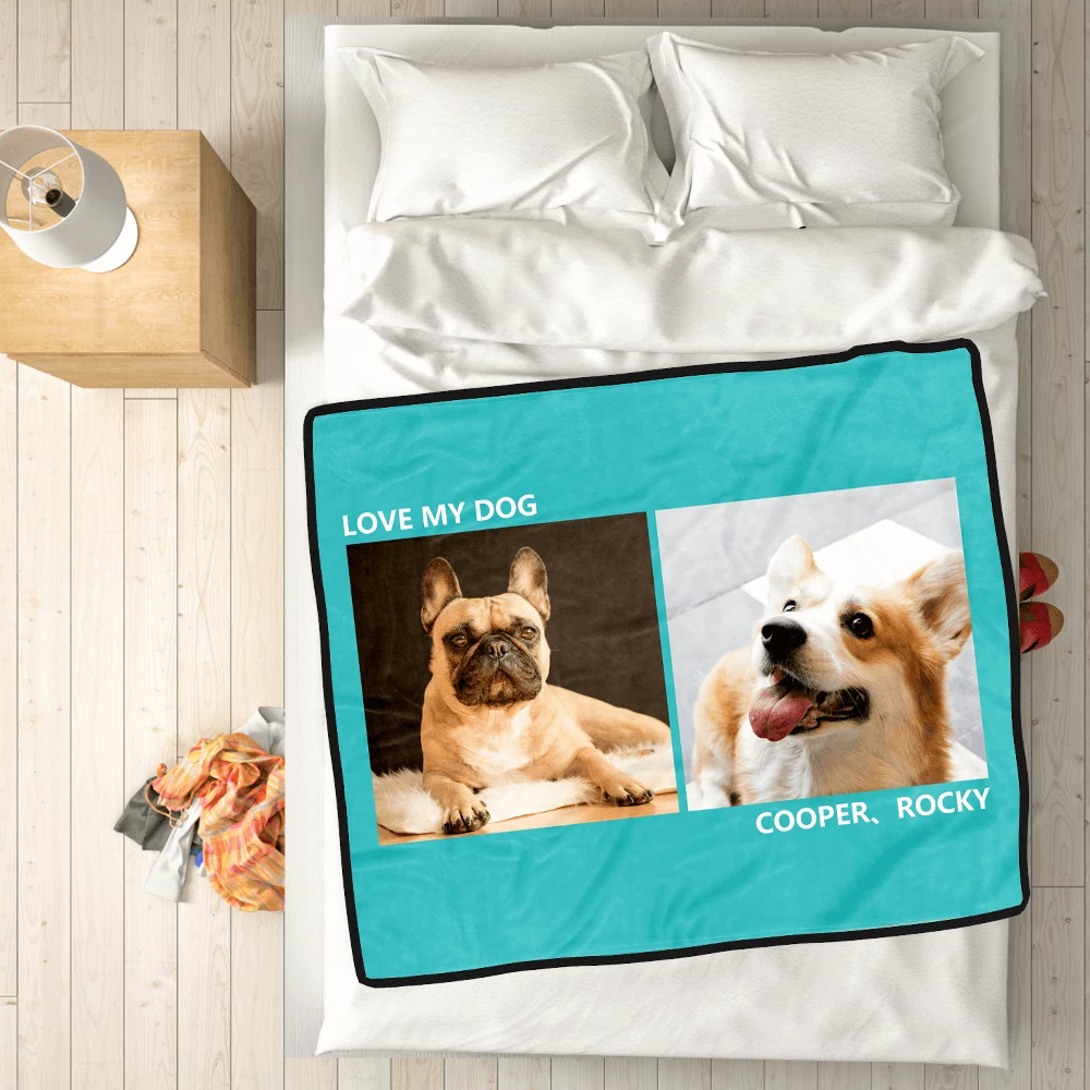Photo Blanket Personalized Pets Fleece with 2 Photos - MyFaceSocksAU