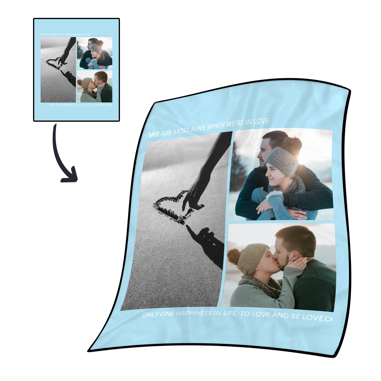 Personalized Love with 3 Photos Fleece Custom Blanket - MyFaceSocksAU