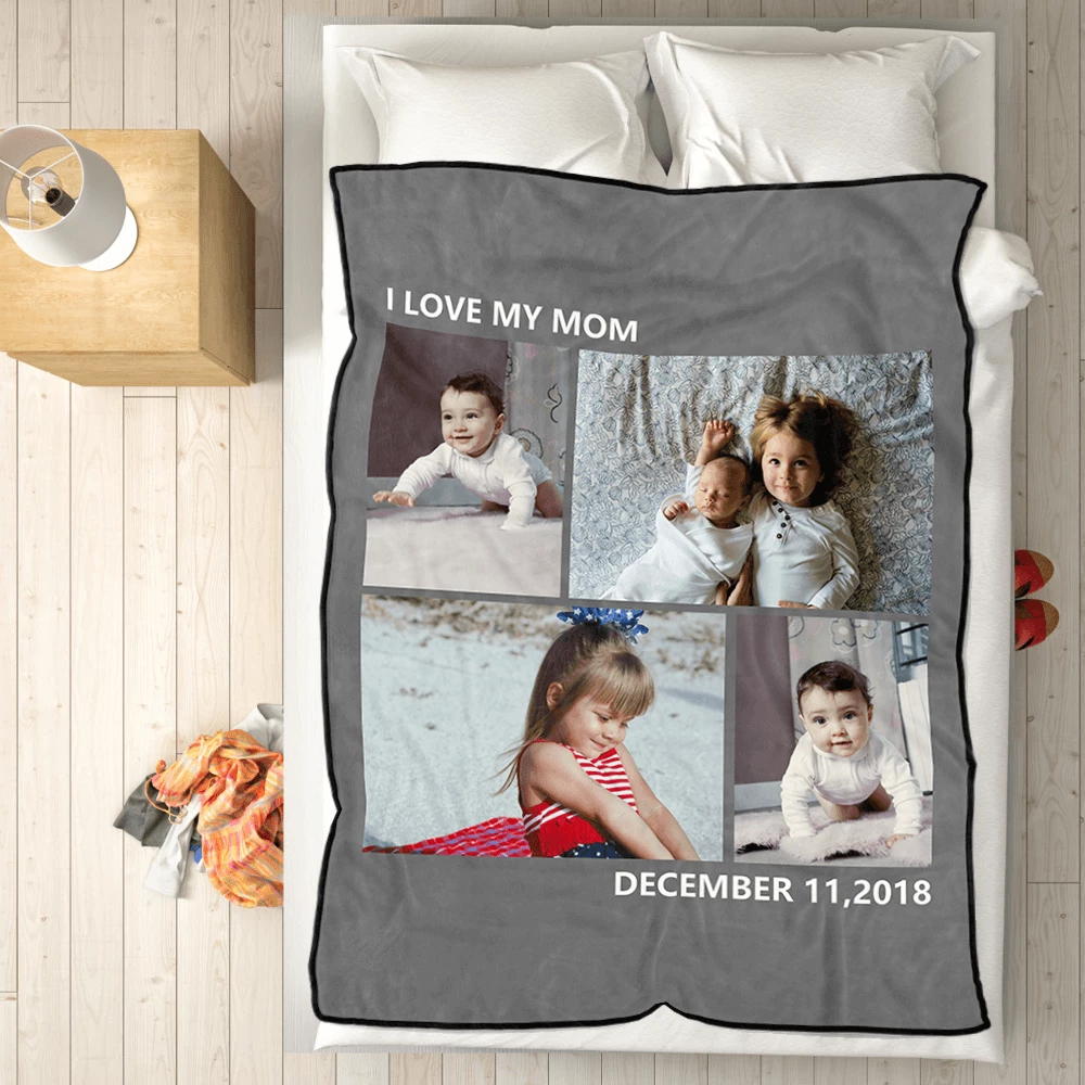 Kids Personalized with 4 Photos Fleece Custom Blanket - MyFaceSocksAU