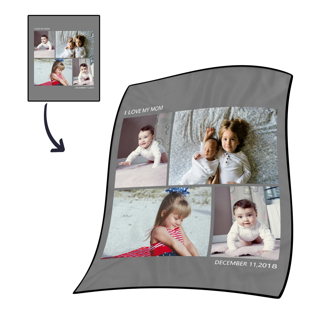 Kids Personalized with 4 Photos Fleece Custom Blanket - MyFaceSocksAU