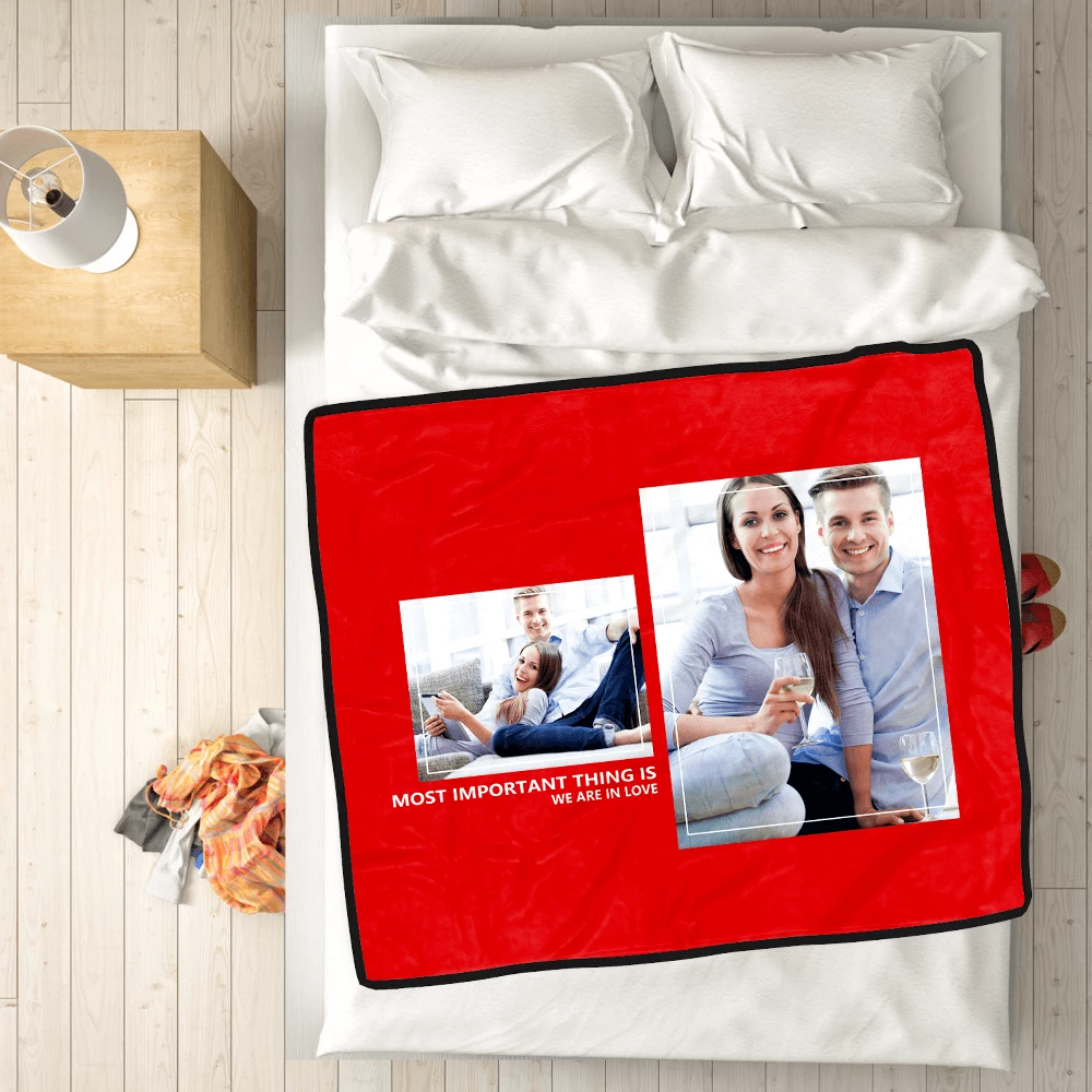 Personalized Perfect Love with 2 Photos Fleece Custom Blanket - MyFaceSocksAU