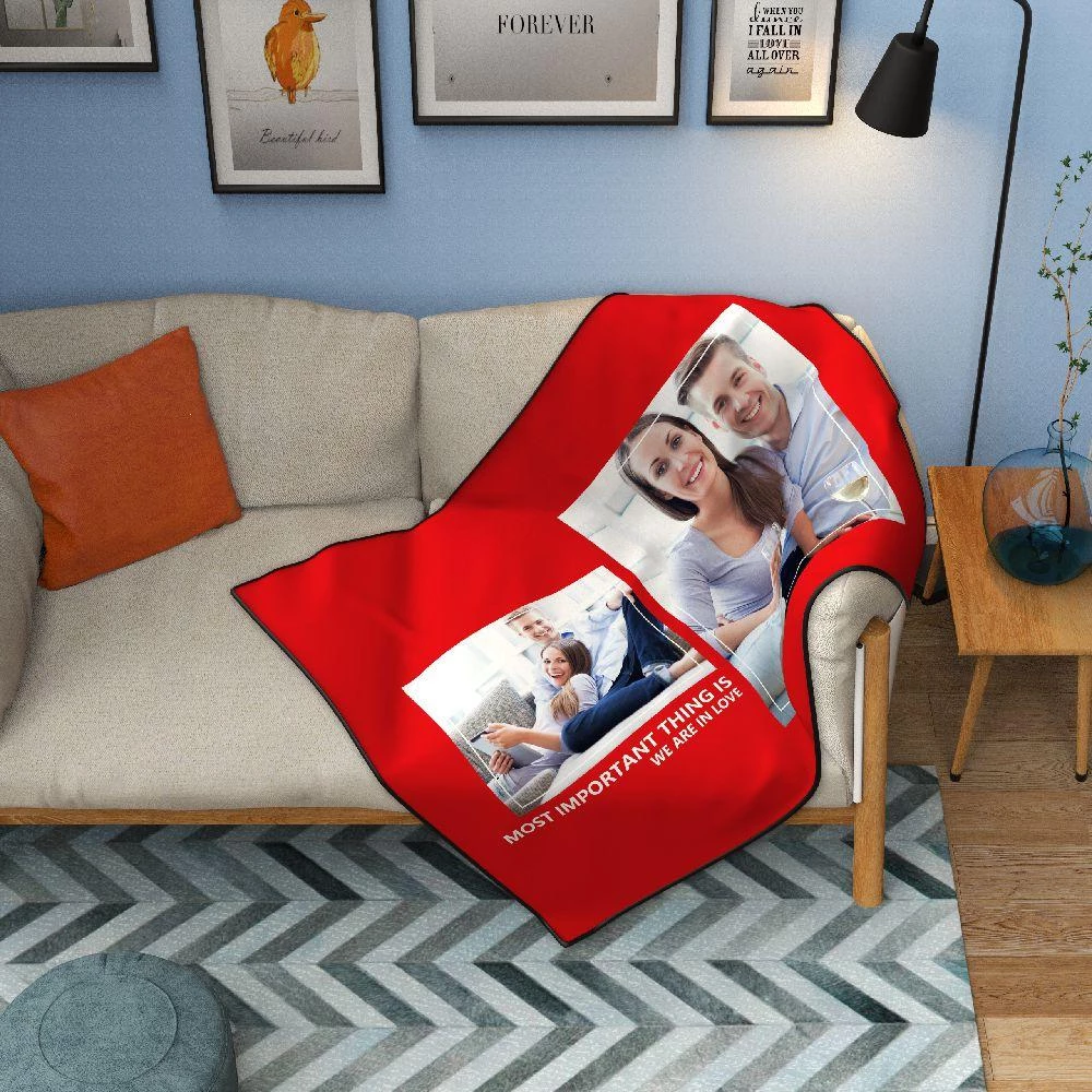 Personalized Perfect Love with 2 Photos Fleece Custom Blanket - MyFaceSocksAU