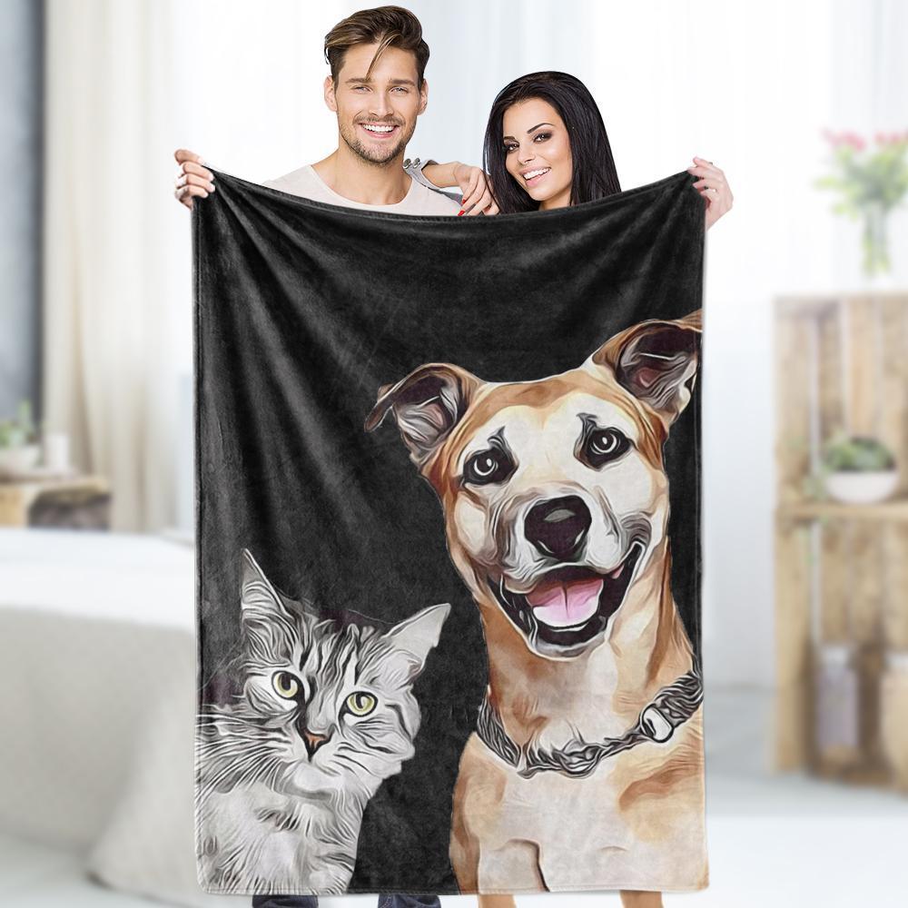 Custom Photo Dog Blankets Personalized Pet Fleece Blanket Painted Art Portrait