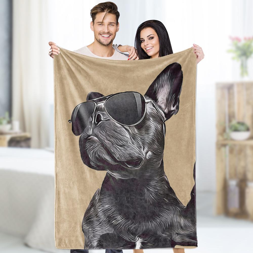 Custom Photo Dog Blankets Personalized Pet Fleece Blanket Painted Art Portrait