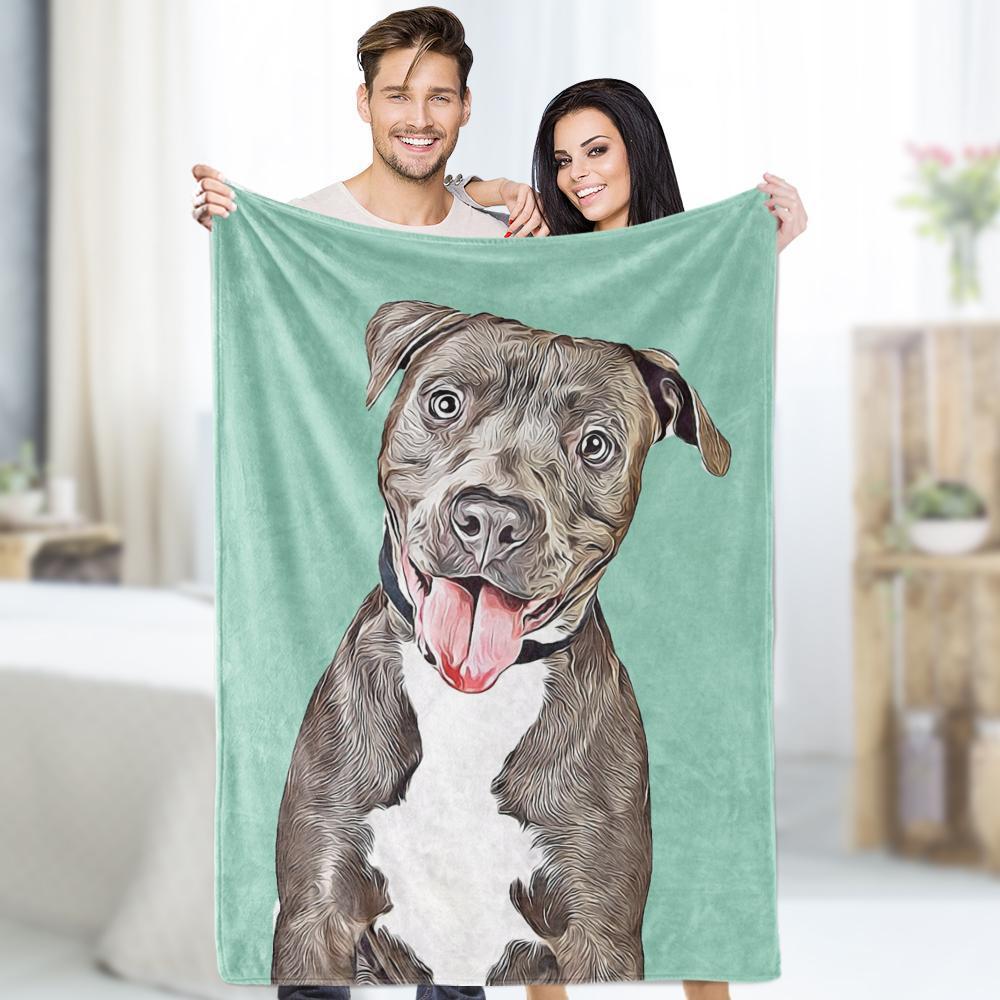 Custom Photo Dog Blankets Personalized Pet Fleece Blanket Painted Art Portrait