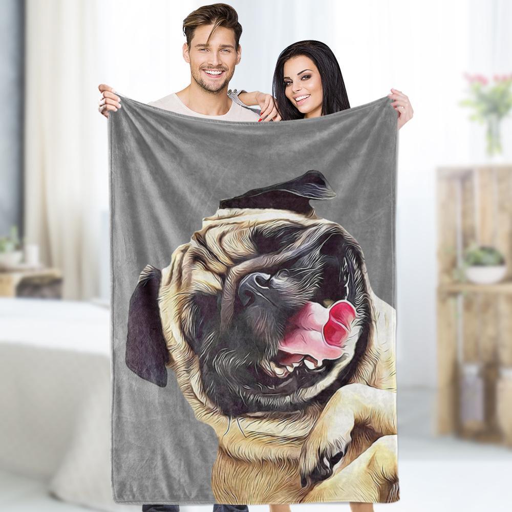 Custom Photo Dog Blankets Personalized Pet Fleece Blanket Painted Art Portrait
