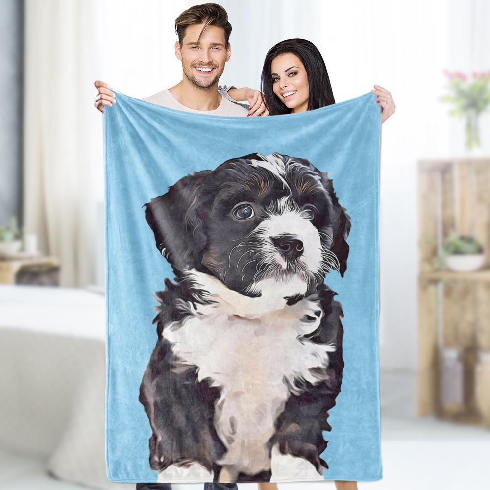 Custom Photo Dog Blankets Personalized Pet Fleece Blanket Painted Art Portrait