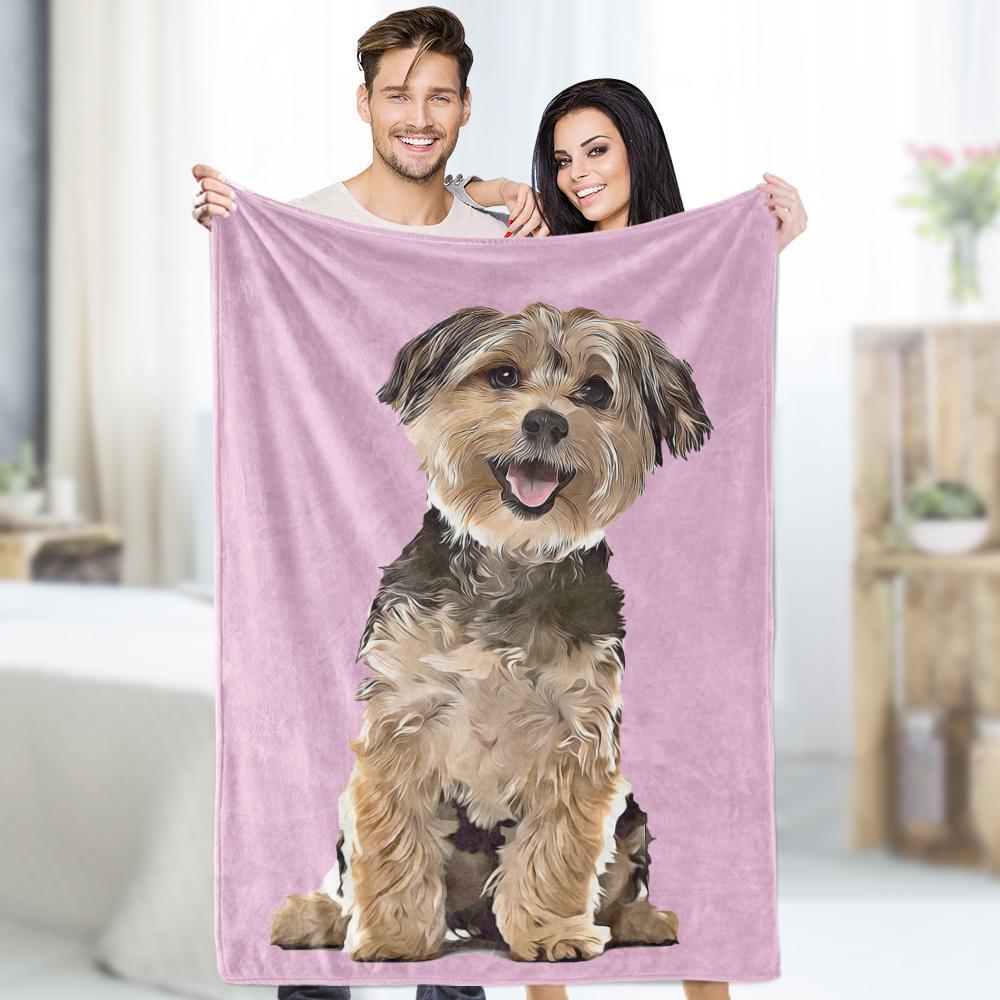Custom Photo Dog Blankets Personalized Pet Fleece Blanket Painted Art Portrait