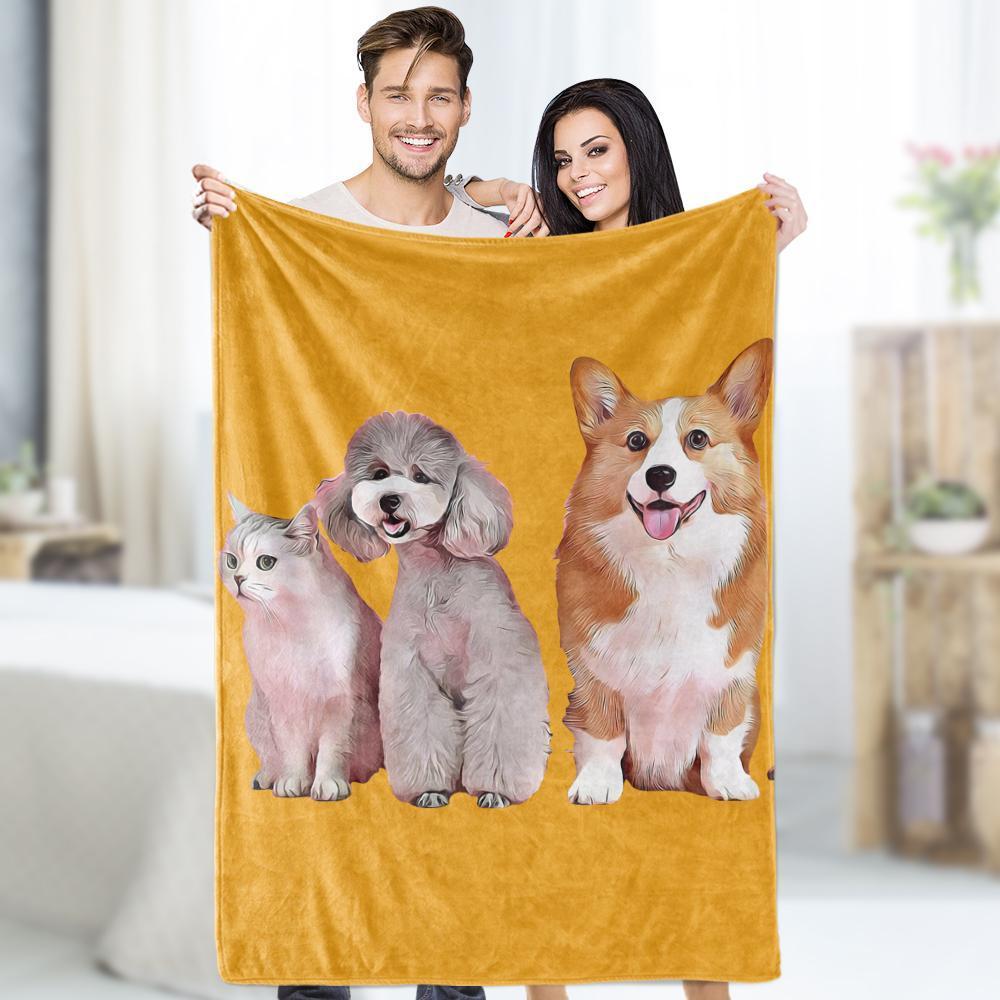 Custom Photo Dog Blankets Personalized Pet Fleece Blanket Painted Art Portrait