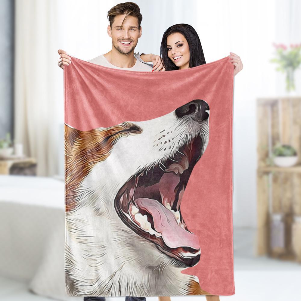 Custom Photo Dog Blankets Personalized Pet Fleece Blanket Painted Art Portrait