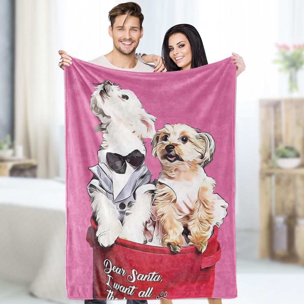 Custom Photo Dog Blankets Personalized Pet Fleece Blanket Painted Art Portrait