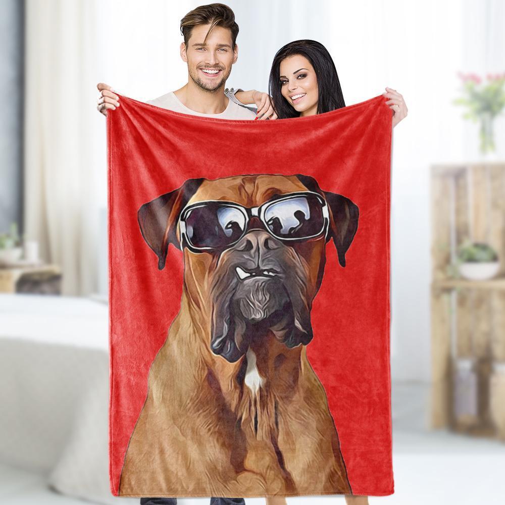 Custom Photo Dog Blankets Personalized Pet Fleece Blanket Painted Art Portrait