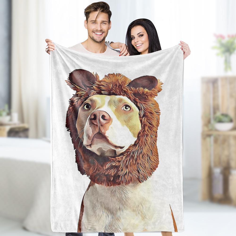 Custom Photo Dog Blankets Personalized Pet Fleece Blanket Painted Art Portrait
