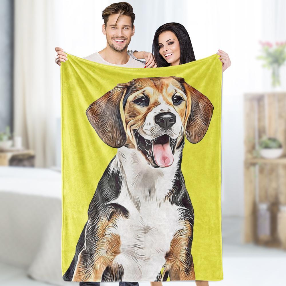 Custom Photo Dog Blankets Personalized Pet Fleece Blanket Painted Art Portrait