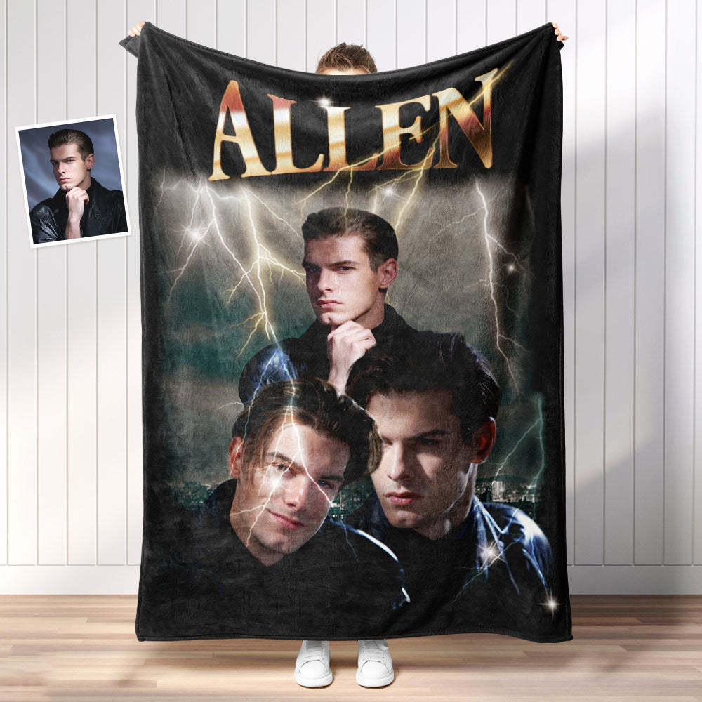 Custom Photo Vintage Tee Personalized Name Blankets Gifts for Lovers - MyFaceSocksAu