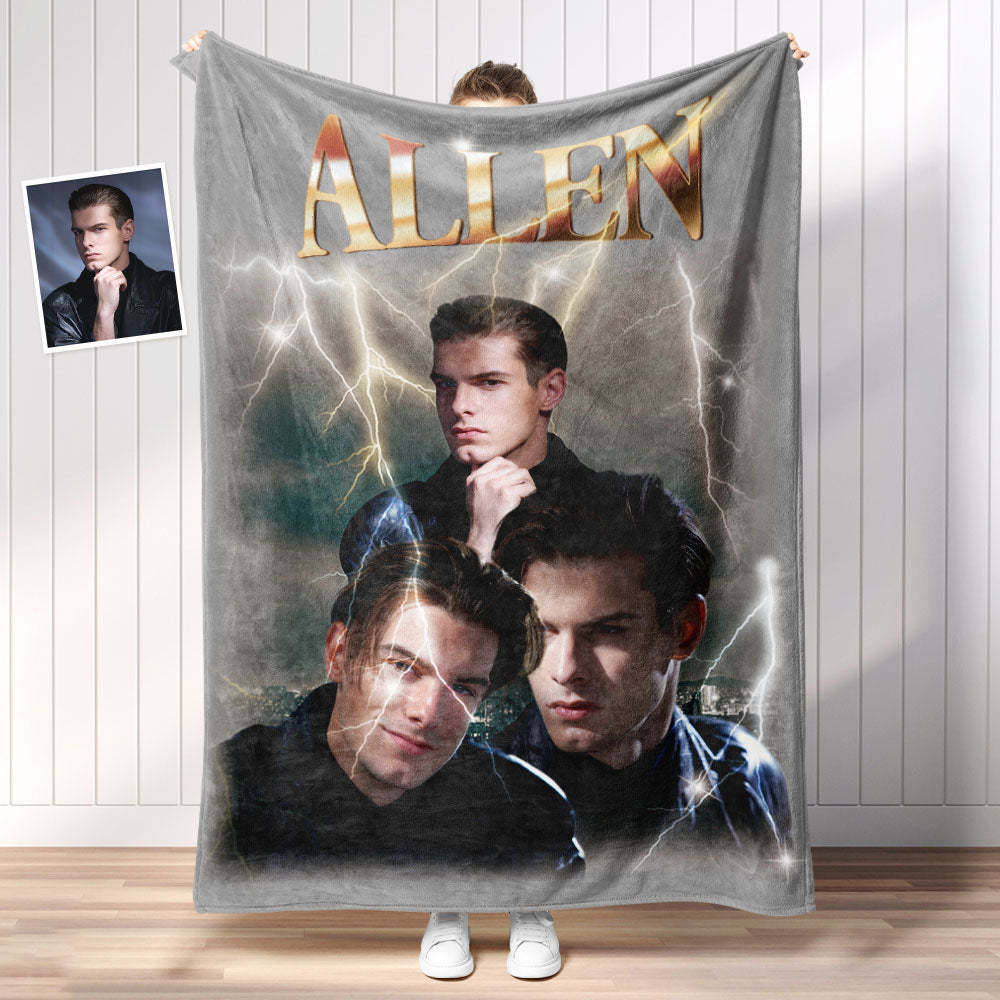 Custom Photo Vintage Tee Personalized Name Blankets Gifts for Lovers - MyFaceSocksAu