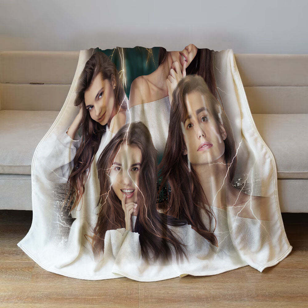 Custom Photo Vintage Tee Personalized Name Blankets Gifts for Lovers - MyFaceSocksAu