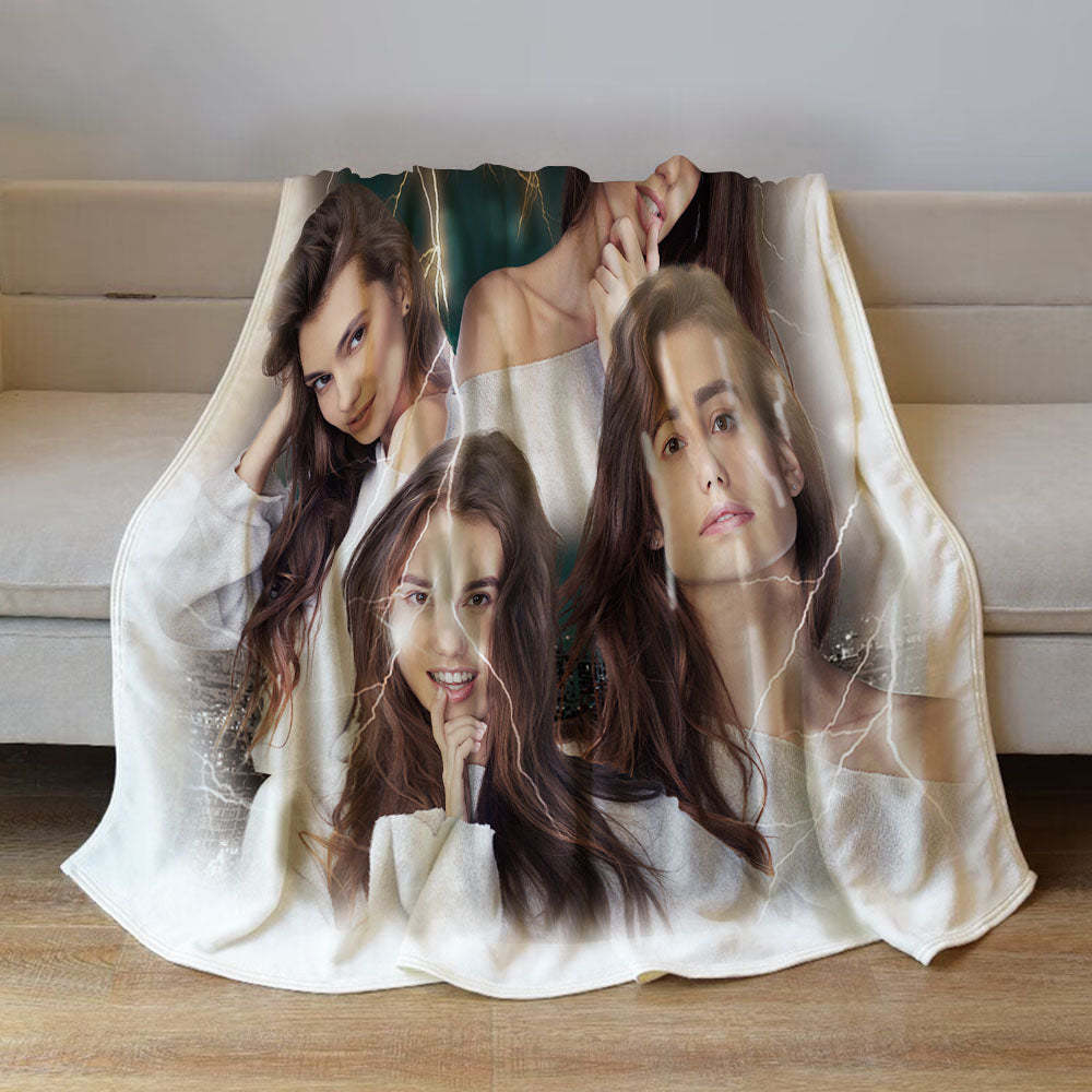 Custom Photo Vintage Tee Personalized Name Blankets Gifts for Lovers - MyFaceSocksAu