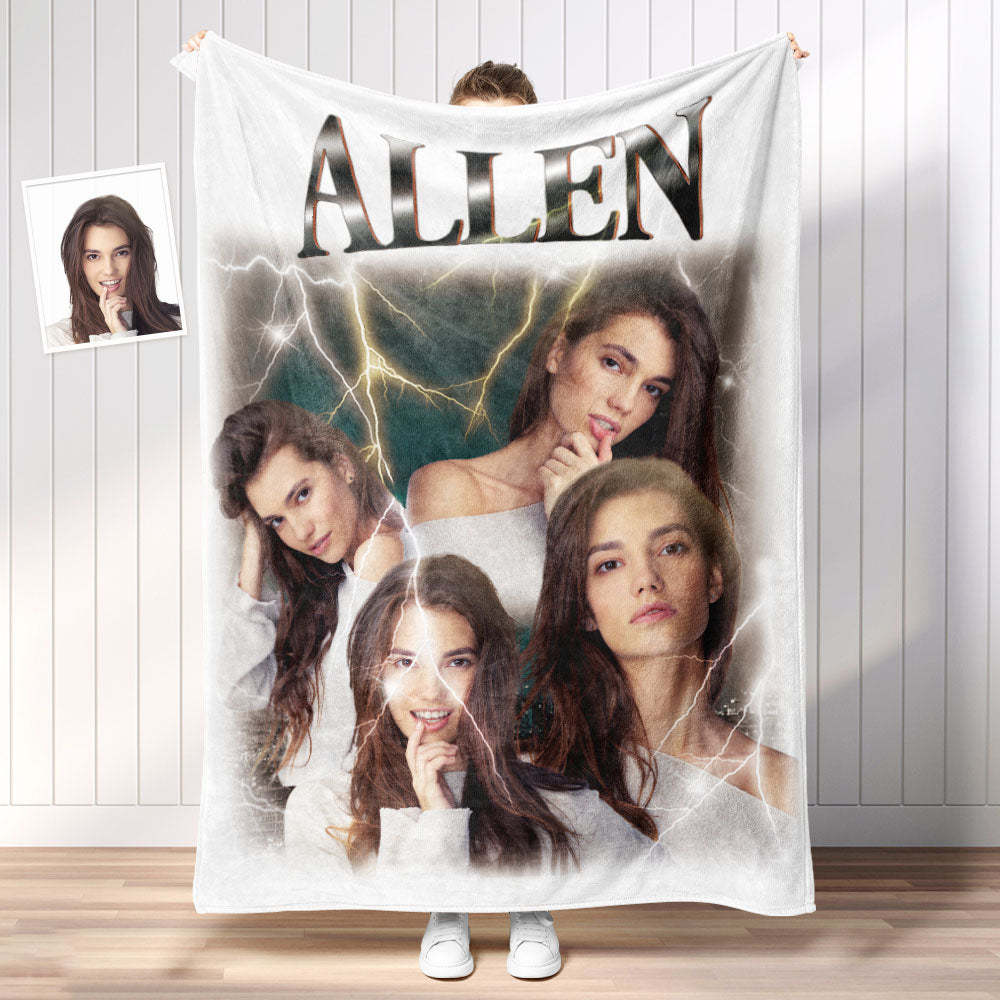 Custom Photo Vintage Tee Personalized Name Blankets Gifts for Lovers - MyFaceSocksAu